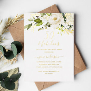 Invitation En Aluminium Champagne Gold Floral 50 & Fabuleux anniversaire