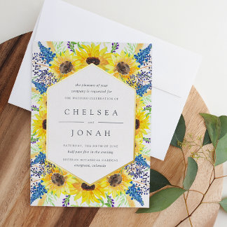 Invitation En Aluminium Champs de fleurs Aquarelle Fleurs de tournesol Mar