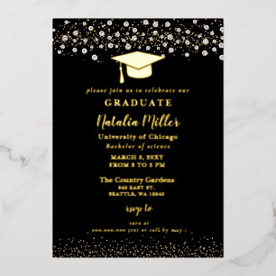 Invitation En Aluminium Chapeau de remise des diplômes en or noir Invitati