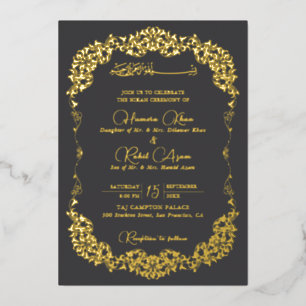 Invitation En Aluminium Charbon Artistique Or Floral Paisley Musulman Mari