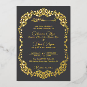 Invitation En Aluminium Charbon Artistique Or Floral Paisley Musulman Wedd