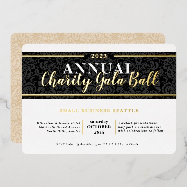 Invitation En Aluminium CHARITY GALA BALL élégant événement cravate noire  (Recto/Verso)