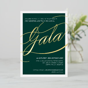 Invitation En Aluminium CHARITY GALA élégante calligraphie or vert foncé