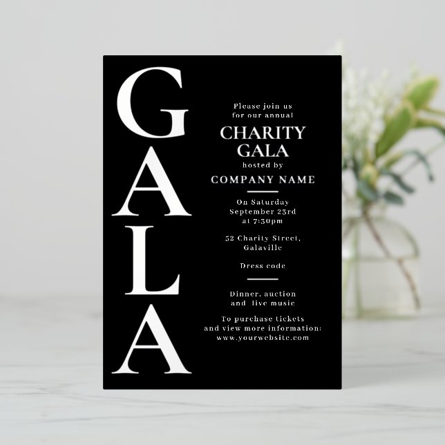 Invitation En Aluminium Charity Gala Template Fundraising Event Black (Debout devant)
