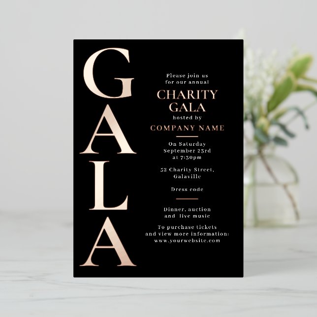 Invitation En Aluminium Charity Gala Template Fundraising Event Black (Debout devant)