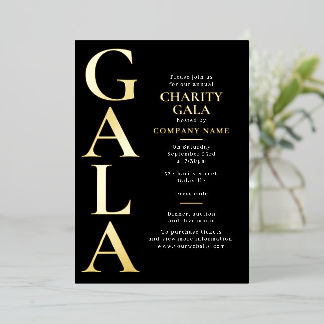 Invitation En Aluminium Charity Gala Template Fundraising Event Black Gold (Debout devant)