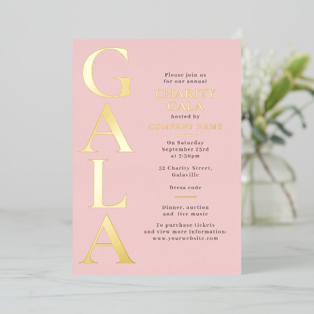 Invitation En Aluminium Charity Gala Template Fundraising Event Pink Gold (Debout devant)