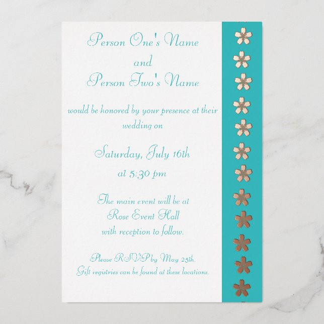 Invitation En Aluminium Charming Sakura dans l'Invitation Turquoise Foil (Recto)