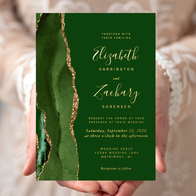 Invitation En Aluminium Chasseur d'âge moderne Mariage d'or vert (Créateur téléchargé)