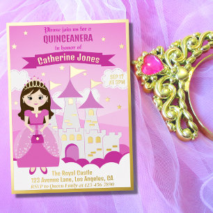 Invitation En Aluminium Château de princesse royale rose Quinceanera fille