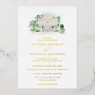 Invitation En Aluminium Château Élégant   Mariage au Manoir à l'Aquarelle