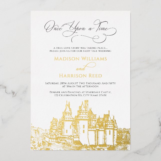 Invitation En Aluminium Château Il Était Une Fée Conte Mariage Or (Recto)