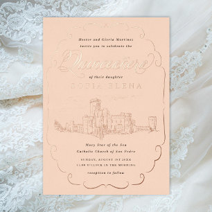 Invitation En Aluminium Château Romantique Fantastique Quinceañera Or