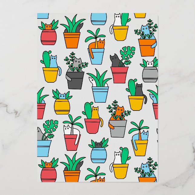 Invitation En Aluminium Chats dans les pots de fleurs (Recto)