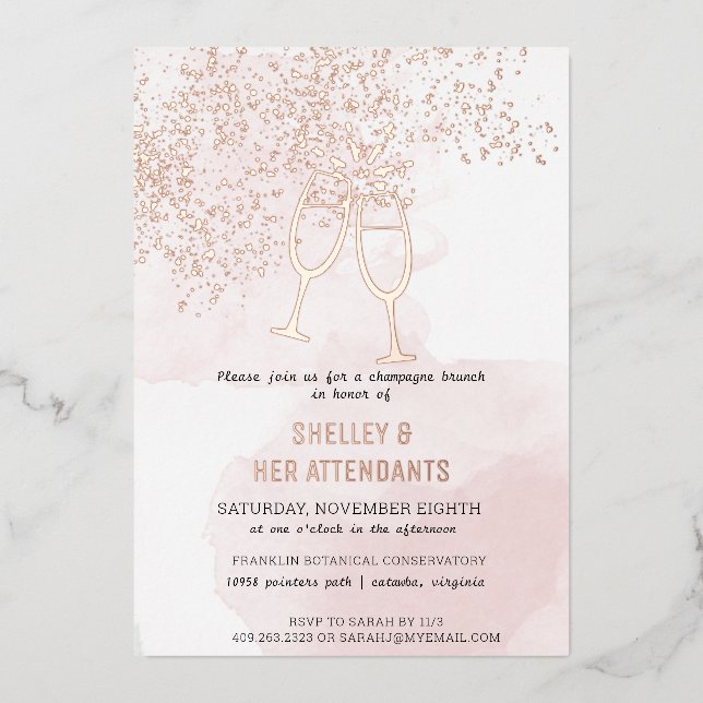 Invitation En Aluminium Chaussure Brunch Champagne Rose (Recto)