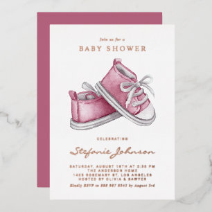 Invitation En Aluminium Chaussures de bébé à l'aquarelle rose C'est une fi