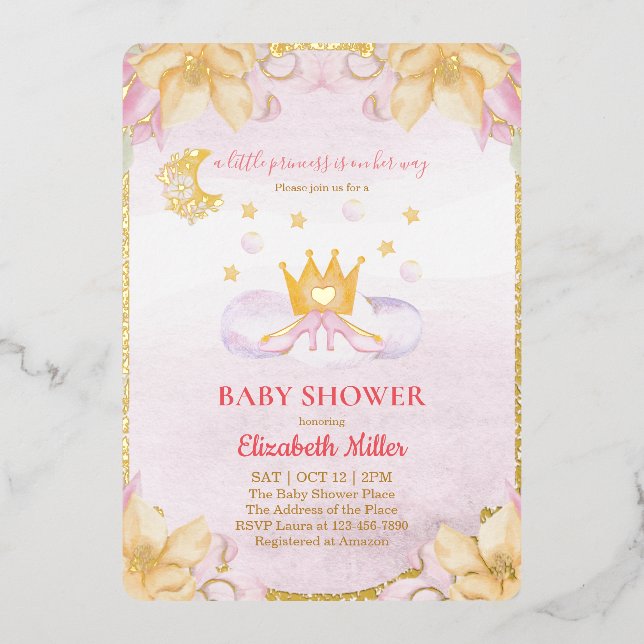 Invitation En Aluminium Chaussures Princess Et Baby shower Couronne (Recto)
