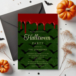 Invitation En Aluminium Chauve-souris élégante sang qui coule Halloween Or