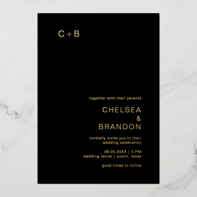 Invitation En Aluminium Chelsea Black Mariage moderne (Recto)