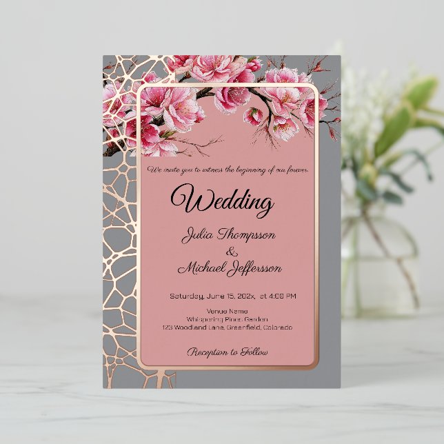 Invitation En Aluminium Cherry Blossoms Français Romantique Dusty Rose (Debout devant)
