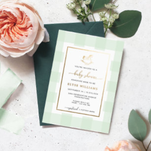 Invitation En Aluminium Cheval à rocher Mint En vichy Baby shower Invitati