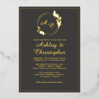 Chic Ardoise Gris Feuille Monogramme Photo Mariage