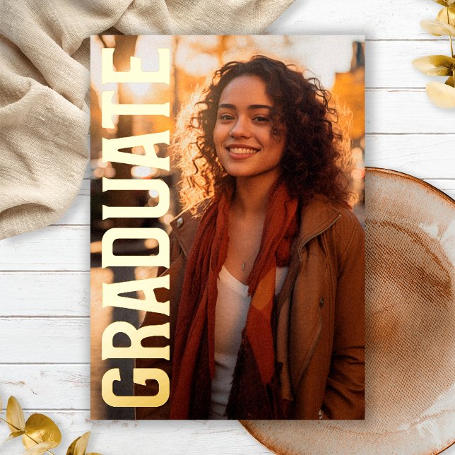 Invitation En Aluminium Chic Black Bold Gold Foil Photo Graduation Party (Créateur téléchargé)