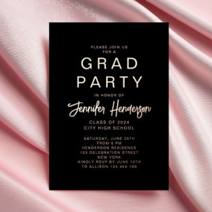 Invitation En Aluminium Chic Black Rose Gold Calligraphie Graduation