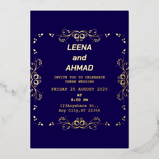 Invitation En Aluminium chic bleu marine or rose gold  (Recto)