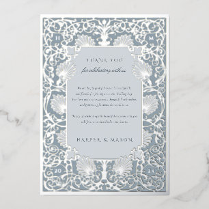 Invitation En Aluminium Chic Bleu Poussiéreux et Argenté Remerciement
