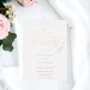 Invitation En Aluminium Chic calligraphie mariage rose or