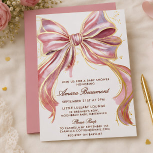 Invitation En Aluminium Chic Couture Roseau Aquarelle Bébé Fille
