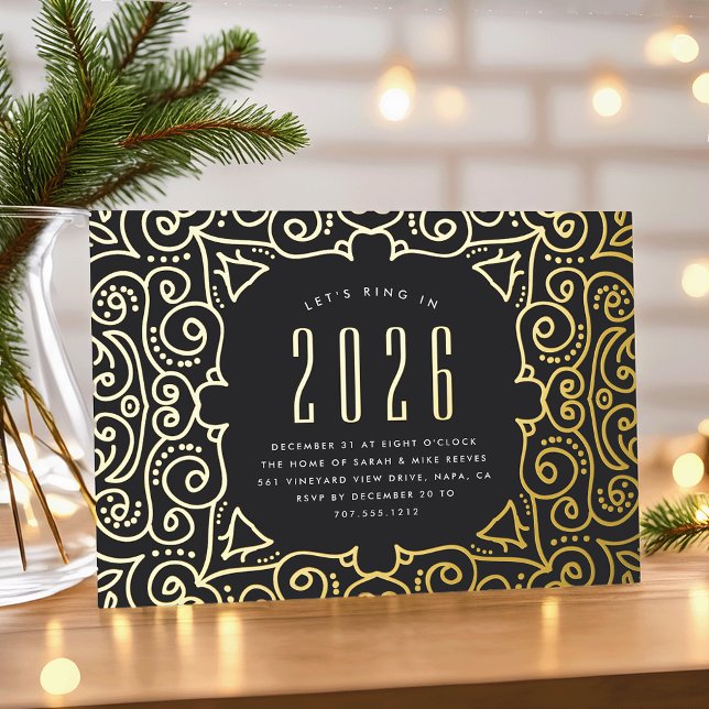 Invitation En Aluminium Chic Deco | Soirée du Nouvel An (Créateur téléchargé)