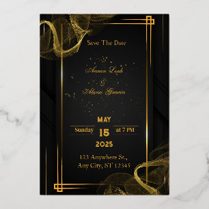 Invitation En Aluminium Chic Élégant Noir & Or