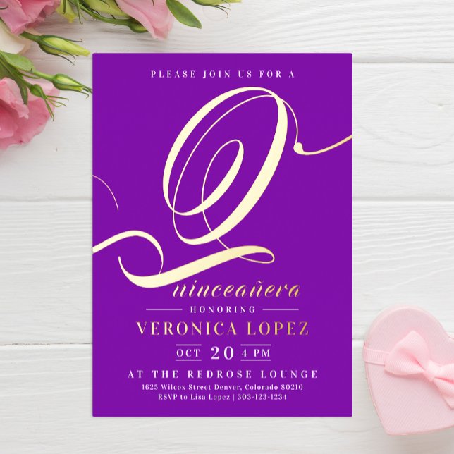 Invitation En Aluminium Chic Elegant Purple Clair 15ème Quinceañera Party (Créateur téléchargé)