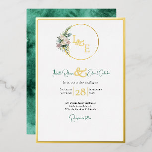 Invitation En Aluminium Chic Emerald Vert couleur Laver or Blush Roses