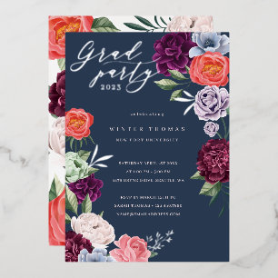 Invitation En Aluminium Chic Floral Peonies Rose Blossoms Graduation Party