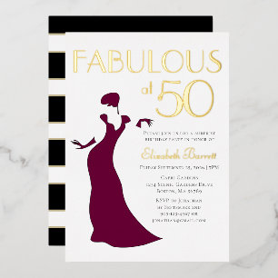 Invitation En Aluminium Chic Glam Fabuleux à Cinquante Ans Anniversaire Ra
