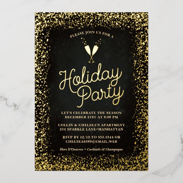 Invitation En Aluminium Chic Gold Champagne Verres Fête (Recto)