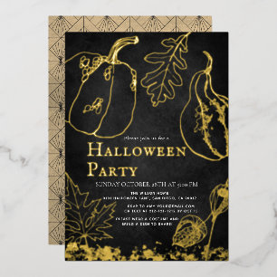 Invitation En Aluminium Chic Gold Citrouille Black Halloween Party