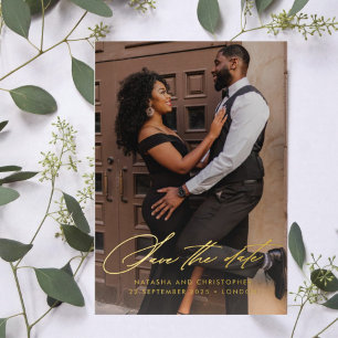 Invitation En Aluminium Chic manuscrit Type photo Enregistrer la date