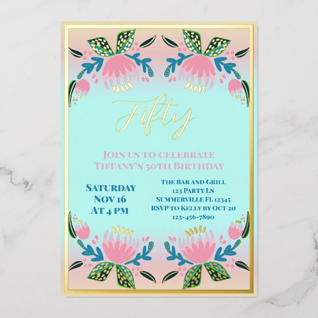 Invitation En Aluminium Chic moderne femmes 50e anniversaire (Recto)