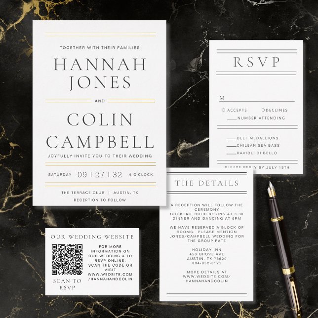 Invitation En Aluminium Chic Moderne Typographie Noir Blanc & Or (Créateur téléchargé)