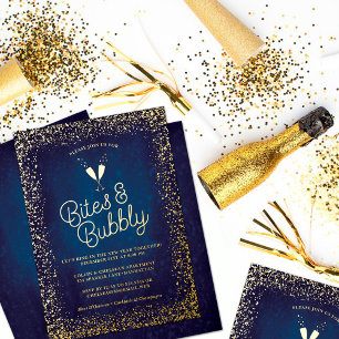 Invitation En Aluminium Chic Navy Blue Bites & Bubbly Fête de Vacances