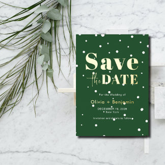 Invitation En Aluminium Chic Noël Vert Élégant Mariage Enregistrer La Date
