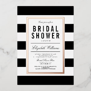 Invitation En Aluminium Chic noir blanc rayé Fête des mariées Rose or