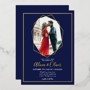 Invitation En Aluminium Chic or cadre terrarium marine bleu photo mariage
