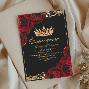 Invitation En Aluminium Chic Or Rose Rouge Or Noir Photo Quinceanera