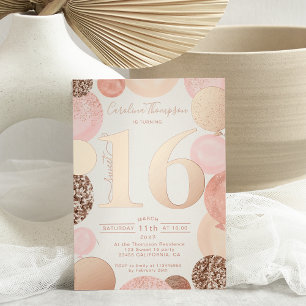 Invitation En Aluminium Chic rose gold pailleté rose ballon Sweet 16 photo