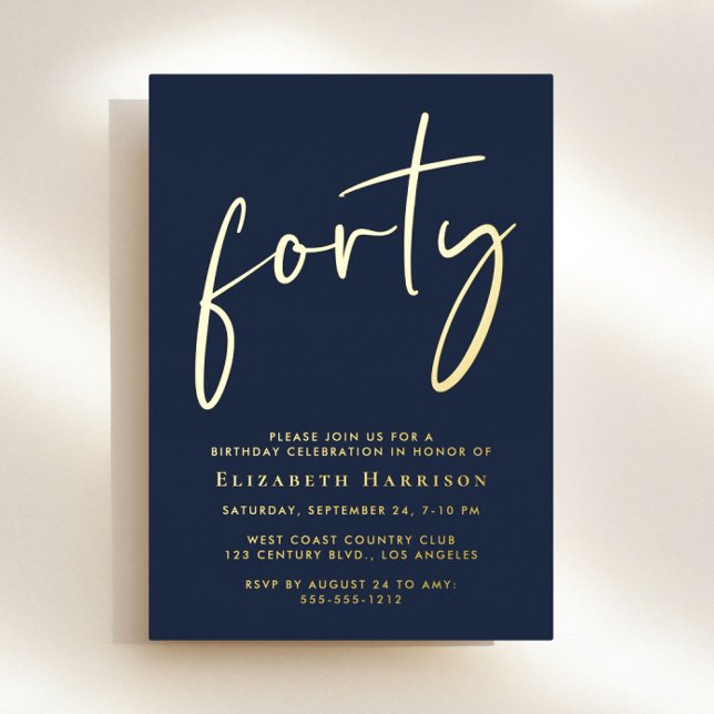 Invitation En Aluminium Chic Script 40e fête d'anniversaire (Créateur téléchargé)